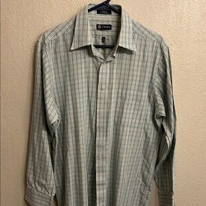 Chaps Regular Fit Men Green Blue Plaid Long Sleeve Button Down Shirt Size Large